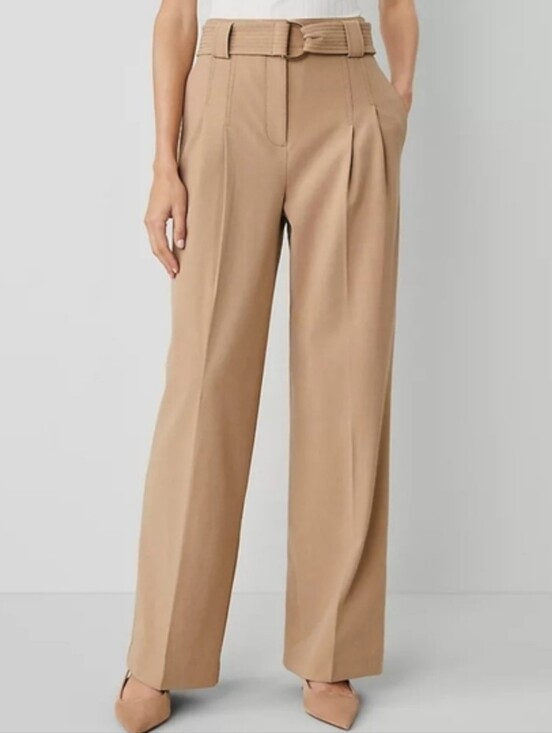 Ann Taylor Pants - Ann Taylor The Belted Straight Leg Pant Women's Size 12 Tan